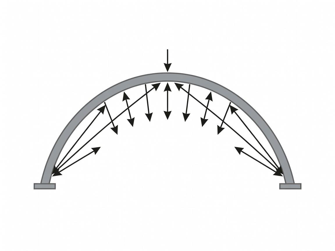 Vectors demonstrating compressive load transfer through a steel arch