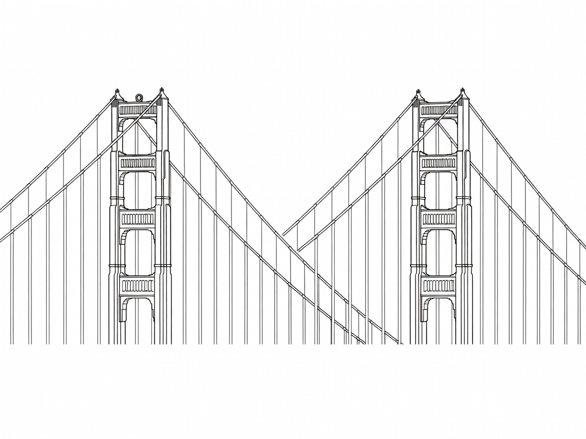 Vector schematic of the Golden Gate Bridge towers and main cables
